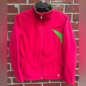 Spyder Women’s XL Full Zip Soft Shell Pink & Lime Green Base Ski Jacket E4